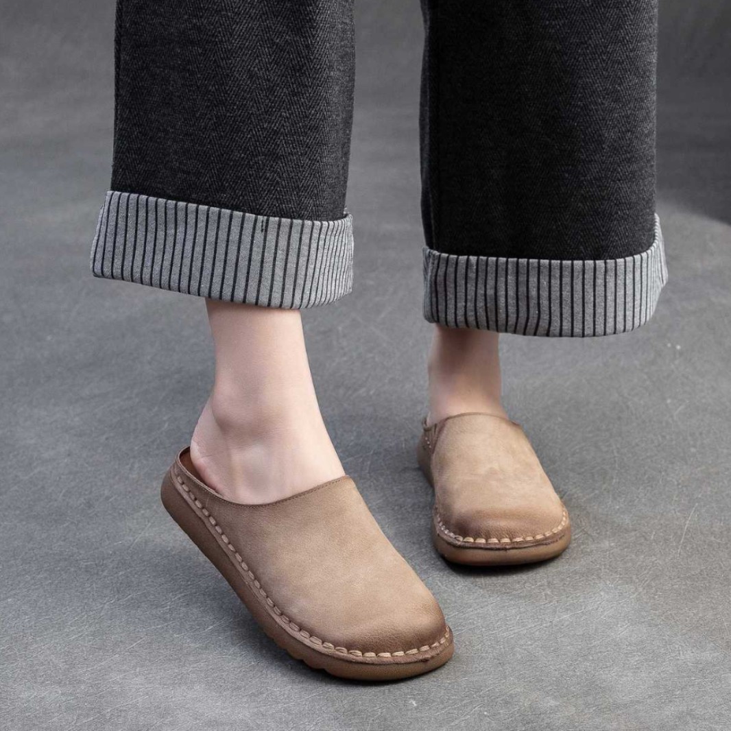 Genuine Leather Retro Wrap-around Lazy Slippers foto 2