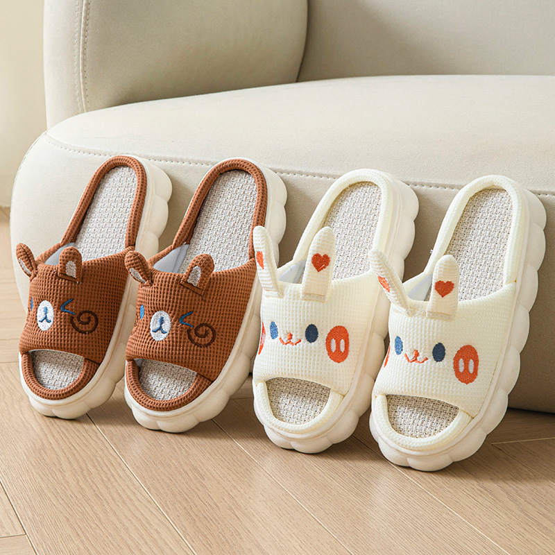 Cartoon Open Toe Couple Hemp Slippers foto 3