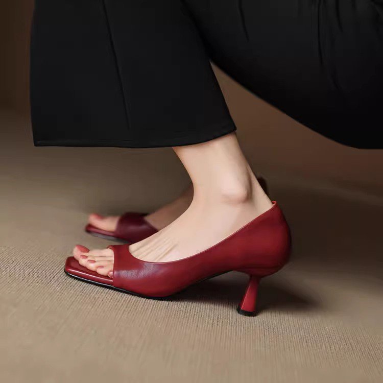 Simple One-strap Sandals Square Toe Open Toe Thin Heel Peep Toe Shoes foto 5