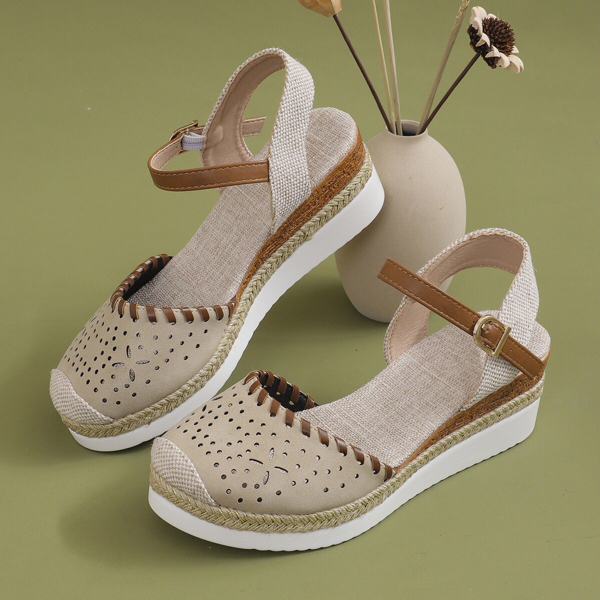 Women's Hemp Rope Platform Casual Wedge Shoes foto 2