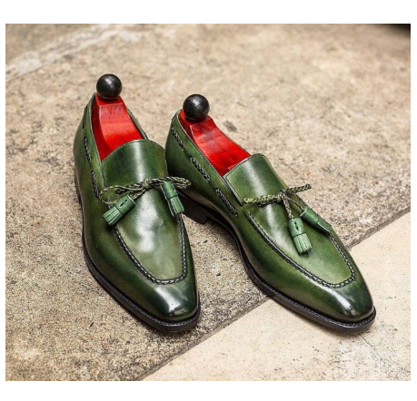 British-style Round-toe Mens PU Green Tassel Shoes foto 4