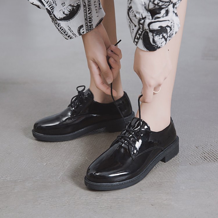 Black Retro Student Flat Hong Kong Style Casual Loafers foto 2