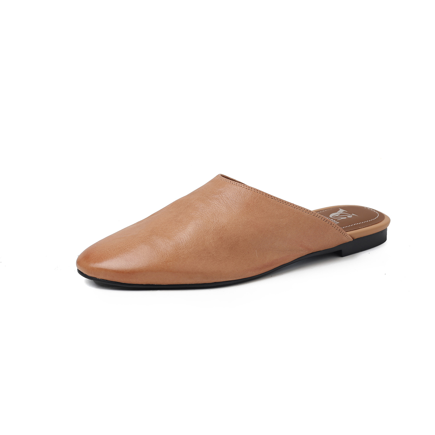 Women's Handmade Full-Grain Washed Leather Mule Slides, Round-Toe Slip-On Flat Shoes foto 4