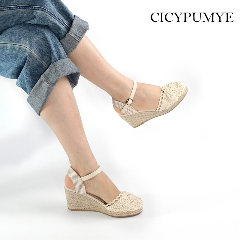 Straw Woven Wedge Sandals Women's Spring And Summer Platform foto 2