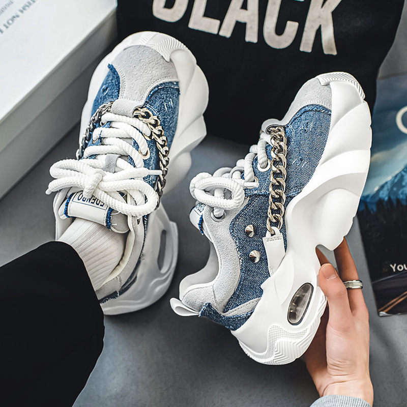 Mens Casual Elevated Denim Sneakers With Thick Soles foto 3
