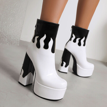 Womens Patent Leather Colorblock Ankle Boots foto 5